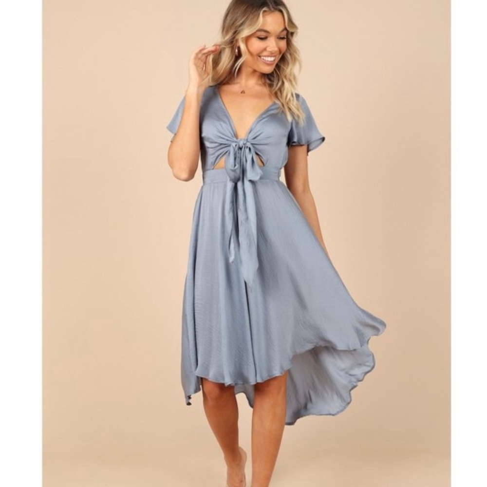 Petal & Pup Dusty Blue Tie-Front High-Low Dress